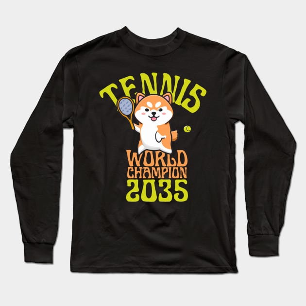 Shiba Inu Playing Tennis, Funny Tennis Long Sleeve T-Shirt by maxdax